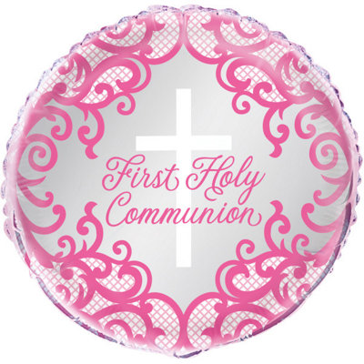 Unique Fancy Pink Cross First Holy Communion Foil Balloon 18" from B&Q