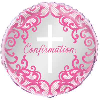 Unique Fancy Pink Cross Confirmation Round Foil Balloon 18" from B&Q