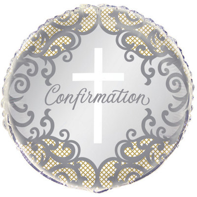 Unique Fancy Gold Cross Confirmation Round Foil Balloon 18" from B&Q