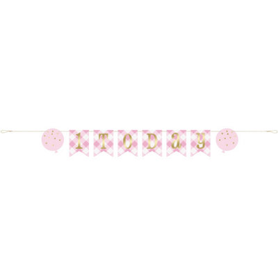 B&Q -  6Ft Pink Gingham 1St Birthday Pennant Banner