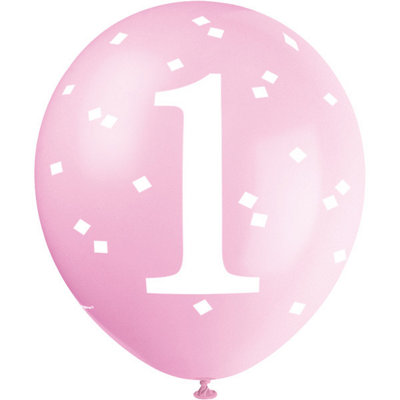 Unique Pack Of 5 Pink Gingham 1St Birthday 12" Latex Balloons from B&Q