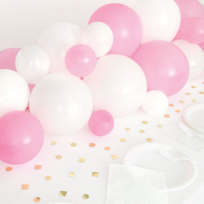 Unique PinkWhite & Gold Balloon Garland Table Runner With Foil Confetti Cutouts from B&Q