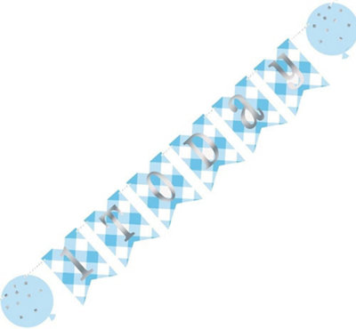 B&Q -  6Ft Blue Gingham 1St Birthday Pennant Banner