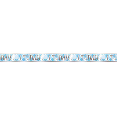 Unique 12Ft Long Fold Foil Blue Gingham 1St Birthday Banner from B&Q