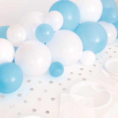 Unique BlueWhite & Silver Balloon Garland Table Runner With Foil Confetti Cutouts from B&Q