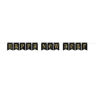 Unique 7Ft Foil Gold & Black "happy New Year" Pennant Banner from B&Q