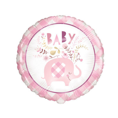 B&Q -  Pink Floral Elephant Round Foil Balloon 18"