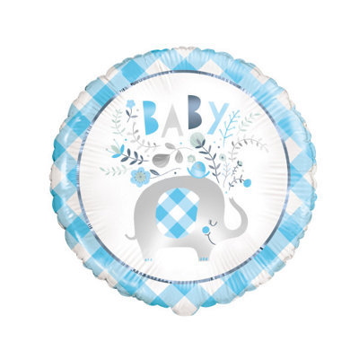 B&Q -  Blue Floral Elephant Round Foil Balloon 18"