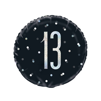 Unique Birthday Black Glitz Number 13 Round Foil Balloon 18" from B&Q