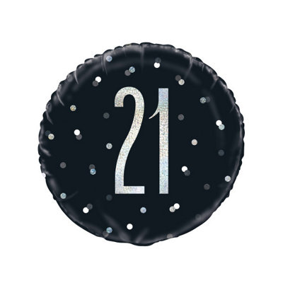Unique Birthday Black Glitz Number 21 Round Foil Balloon 18" from B&Q