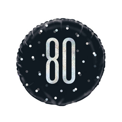 Unique Birthday Glitz Black & Silver Number 80 Round Foil Balloon 18" from B&Q