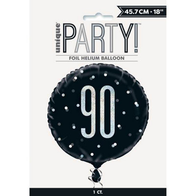 Unique Birthday Glitz Black & Silver Number 90 Round Foil Balloon 18" from B&Q