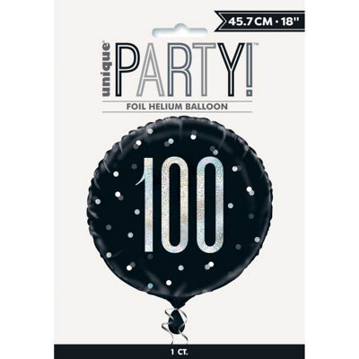 Unique Birthday Glitz Black & Silver Number 100 Round Foil Balloon 18" from B&Q