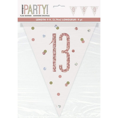 Unique 9Ft Birthday Rose Gold Glitz Number 13 Prism Pennant Banner from B&Q