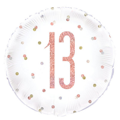 Unique Birthday Rose Gold Glitz Number 13 Round Foil Balloon 18" from B&Q