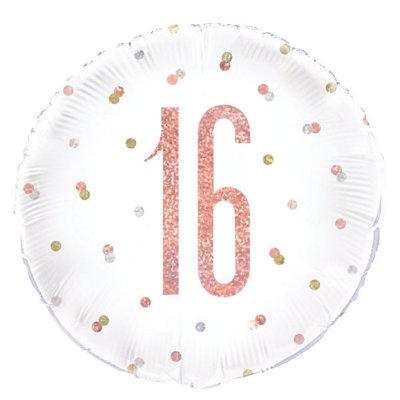 Unique Birthday Rose Gold Glitz Number 16 Round Foil Balloon 18" from B&Q