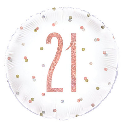 Unique Birthday Rose Gold Glitz Number 21 Round Foil Balloon 18" from B&Q