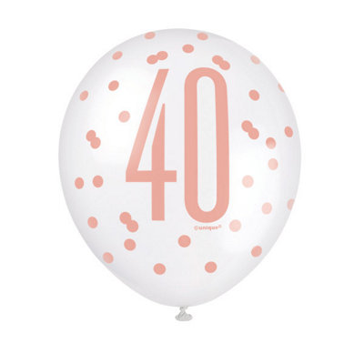 Unique Pack Of 6 12" Birthday Rose Gold Glitz Number 40 Latex Balloons from B&Q