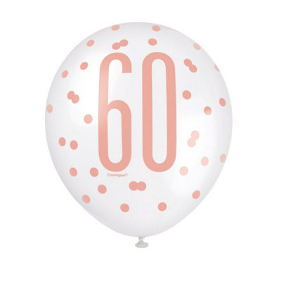 Unique Pack Of 6 12" Birthday Rose Gold Glitz Number 60 Latex Balloons from B&Q