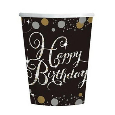 Amscan Sparkling Celebration Happy Birthday Paper Cups Pack Of 8 Black Gold