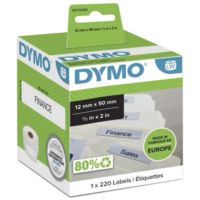 Dymo Authentic Labelwriter Suspension File Labels 12mm X 50mm Roll Of 220 Easy-Peel Labels Self-Adhesive For Labelwriter Label from B&Q