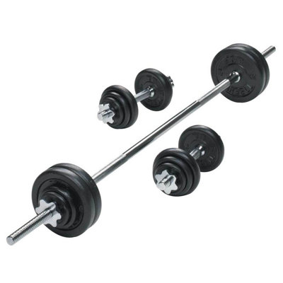 York 50Kg Cast Iron Barbell And Dumbbell Weight Set For Home Fitness Training from B&Q