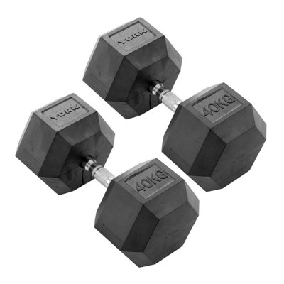 B&Q -  40Kg Commercial Rubber Hex DumbbellsPremium Weight Set For Gyms And Home Use
