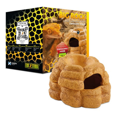 B&Q -  Big Rock Brown Ceramic Reptile Hideout Terrarium Cave With Lid Small