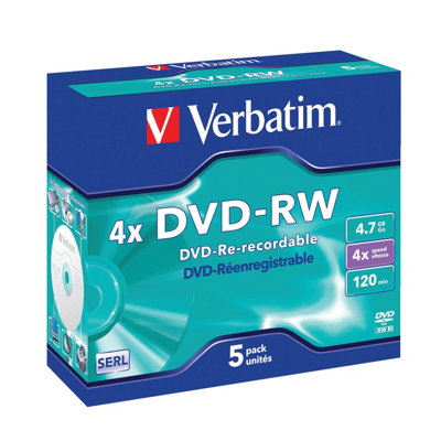 Verbatim 43285 Dvd-Rw 4.7Gb 4X 5 Pack, Individually Cased
