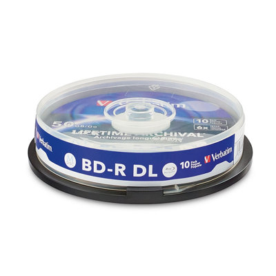 Verbatim M Disc Bd-R Dl 50Gb 6X Lifetime Archival White Inkjet Hub Printable Blank Blu-Ray Recordable Media 10Pk Spindle