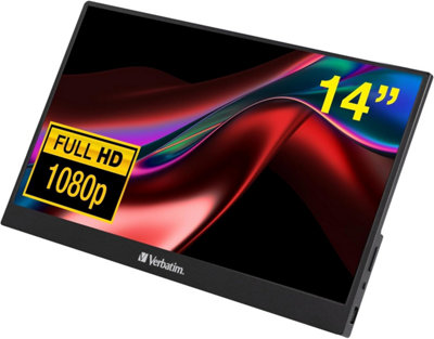 Verbatim Pmt-14 Portable Monitor With Touchscreen, 14" 1080P Full Hd 60Hz, Hdmi/type-C/usb-C For Laptop/pc/mac/ps3/4/5/xbox/phone