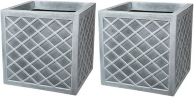 Garden Plant Pots Strata Lazio 32Cm Square Plastic PlantersGrey Lightweight from B&Q