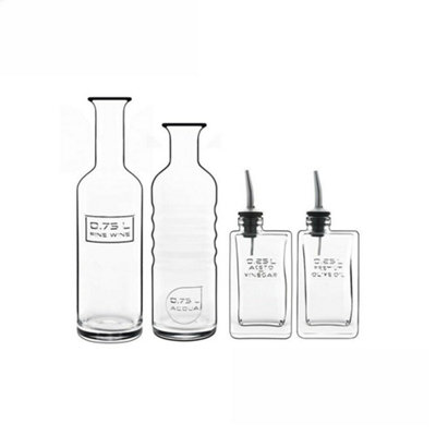 Bormioli Luigi Luigi Bormioli Optima Clear Round Glass Dishwasher Safe Modern Condiment Bottle Set Pack Of 4 from B&Q
