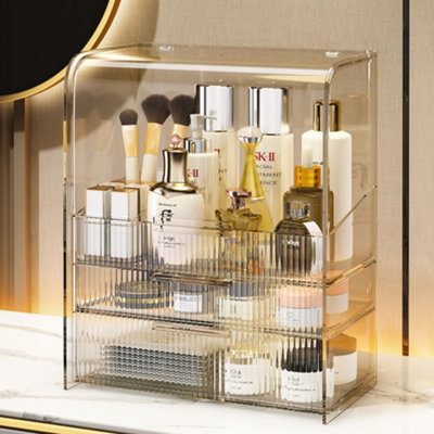 B&Q -  Acrylic Transparent 3-Drawer Makeup Organiser Cosmetic Display Cases With Lid