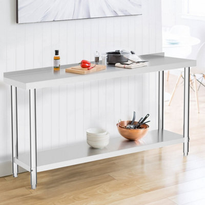 Living And Home 2 Tier Commercial Stainless Steel Kitchen Prep And Work Table Catering Table With Backsplash 150Cm from B&Q