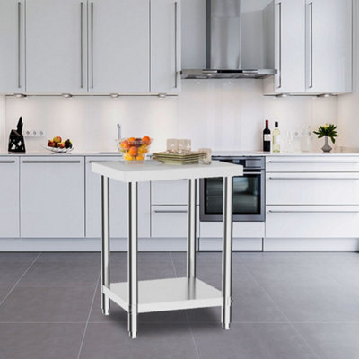 Living And Home 2 Tier Commercial Stainless Steel Kitchen Prep And Work Table Catering Table from B&Q