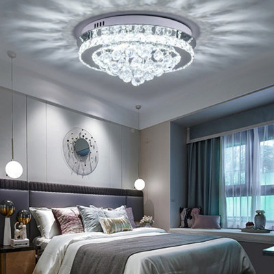 Living And Home Modern Round Crystal Droplets Led Semi Flush Mount Ceiling Light Chandelier Lamp 40Cm Cool White from B&Q