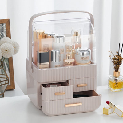 Living And Home Pink 3-Drawer Makeup Organizer And Storage For Vanity With Lid And Drawers Countertop from B&Q