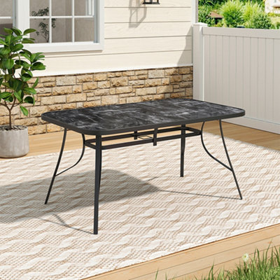B&Q -  Rectangular Garden Tempered Glass Marble Coffee Table With Umbrella Hole 150Cm