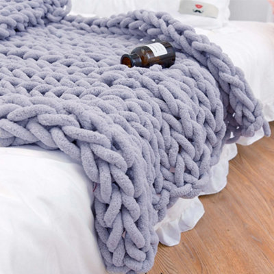 Living And Home Soft Comfortable Stretchable Grey Soft Handwoven Knitted Chenille Blanket For Couch And Bed 120Cm L X 100Cm W