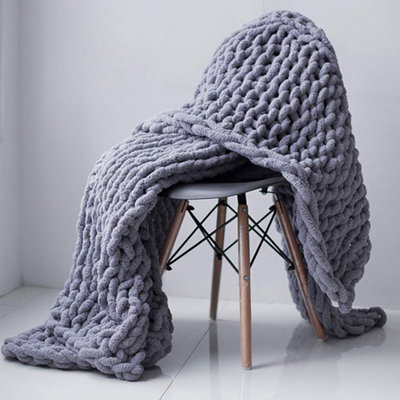 Living And Home Warm Comfortable Chunky Soft Handwoven Knitted Chenille Throw Blanket 150Cm L X 100Cm W Grey