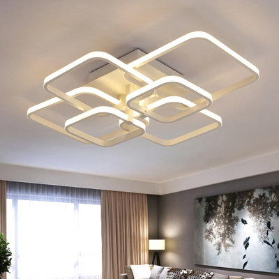 B&Q -  Modern 6 Lamp Square Tiered Modern Acrylic Led Low Energy Semi Flush Ceiling Light Fixture Dimmable