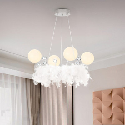 Living And Home Feather Chandelier Led Pendant Light With Crystal Balls In White Light from B&Q