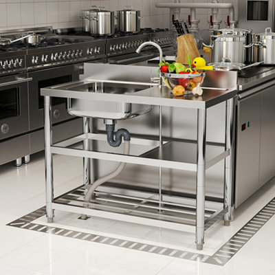 Living And Home 1 Compartment Commercial Floorstanding Stainless Steel Kitchen Sink With Storage Shelf 100Cm from B&Q
