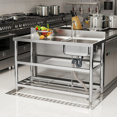 Living And Home 1 Compartment Commercial Floorstanding Stainless Steel Kitchen Sink With Shelf 120Cm from B&Q