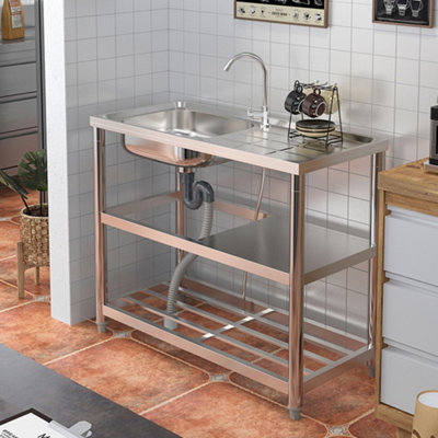 Living And Home 1 Compartment Commercial Floorstanding Stainless Steel Kitchen Sink With 2 Tier Shelf from B&Q
