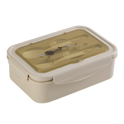 Living And Home 1400Ml Khaki Plastic Food Storage Box Lunch Box With Spoon And Fork from B&Q