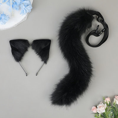 Living And Home Halloween Cosplay Black Faux Fox Tail And Ear Headband Set from B&Q