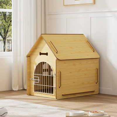 B&Q -  Wooden Dog House Dog Kennel Dog Crate With Wire Door W 410 X D 570 X H 600 mm