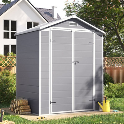 Living And Home 6X4 Ft Apex Plastic Garden Storage Shed Double Door With Floor And Window,grey